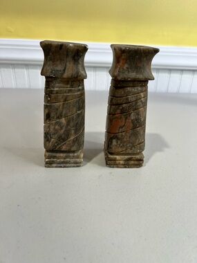 Vintage Picasso Stone Spiral Carved Pair of Candle stick Holders.  Home Accents